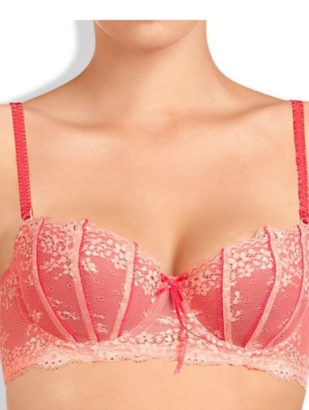 Elle Macpherson Lace Balconette Bra in Coral Pink Net A Porter 34B